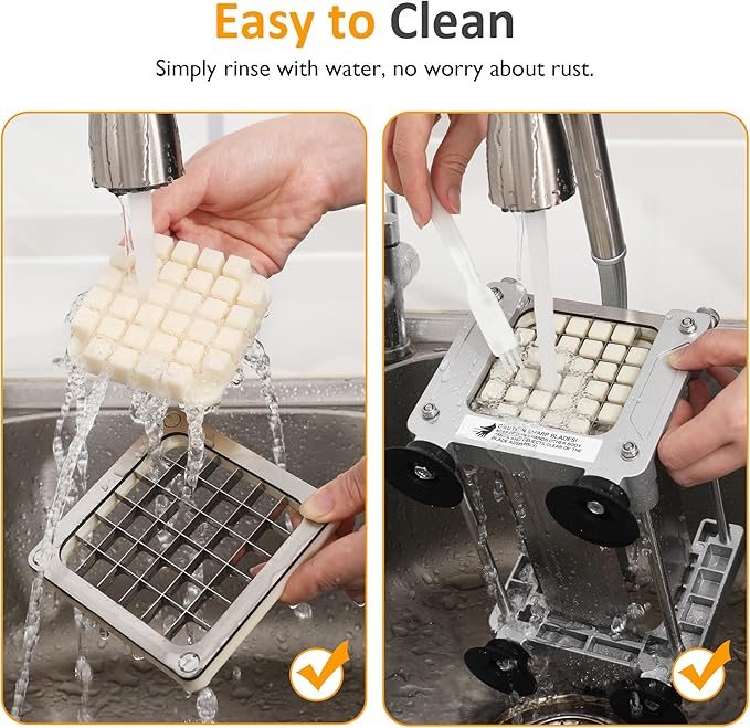 Sunvivi French Fry Cutter Stainless Steel Potato Slicer : with 2 Replaceable blades (1/2 & 3/8 Inch), Professional Fries Cutter for Potatoes, Carrots, Cucumber, Onion, Yam