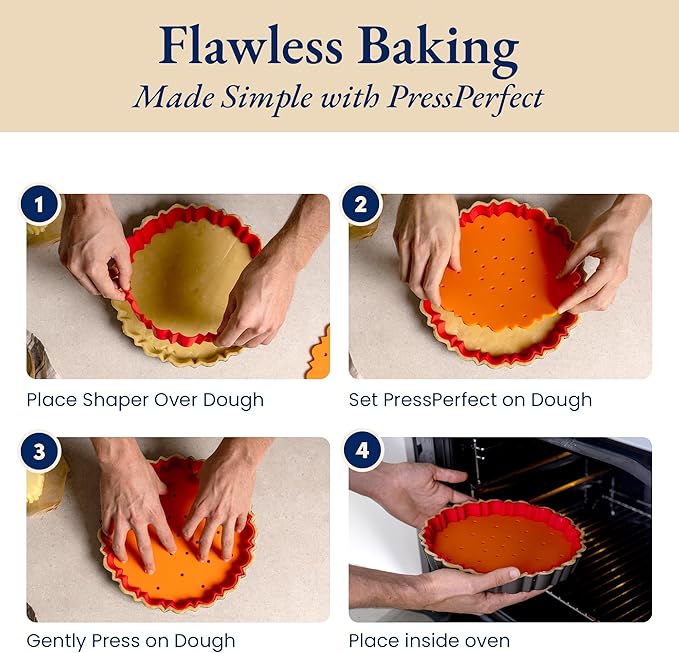 Patz&Patz PressPerfect Silicone Pie Weight - Patented Blind Baking Insert for TartArt 9 Inch Tart Pan - Alternative to Ceramic Pie Weights for Baking Crust - No Puff Ups or Cracked Crusts