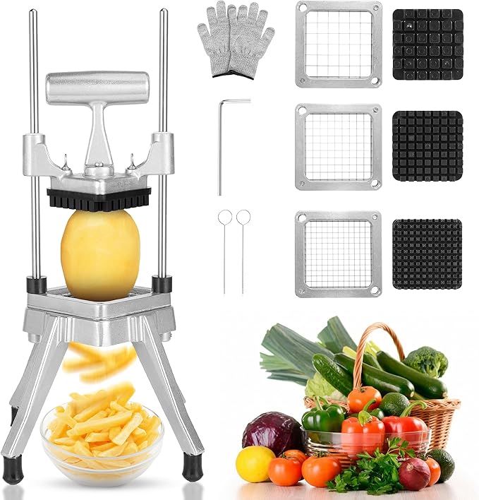 WICHEMI Commercial Chopper Vegetable Cutter Fruit Dicer w/3 Blades Commercial Onion Chopper Dicer Professional Food Dicer Heavy Duty Stainless Steel French Fry Cutter for Home Kitchen Restaurant Use