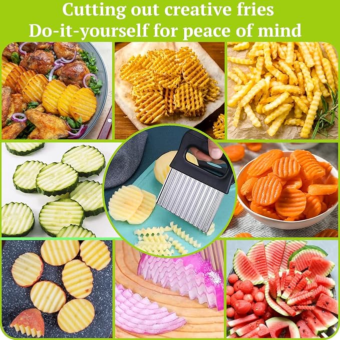 Suuker Crinkle Cutter, 2 In 1 Potato Slicer Wavy Chopper with Vegetable Peeler, Stainless Steel Wavy Slicer Crinkle Cutting Chopping Tools for Potatoes Carrot Chips and Fruits, Vegetables, Onions
