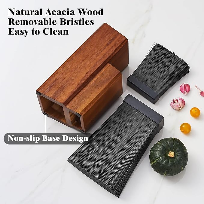 ENOKING Universal Knife Block without Knives, Acacia Wood Knife Holder/Knife Organizer with Removable Plastic Bristles for Kitchen Counter Knife Storage Rack