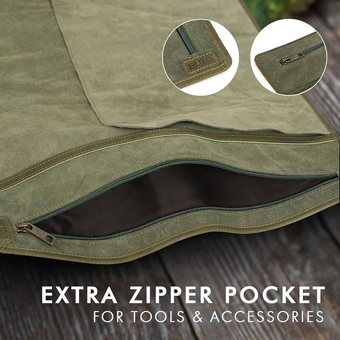 ELIZO Leather Knife Roll Bag Professional Chef Knife Case, Durable Knife Sheath Holder, Cooks & Culinary Tools Carrying Storage, Portable Knife Wrap - 4 Slots (Eucalyptus)