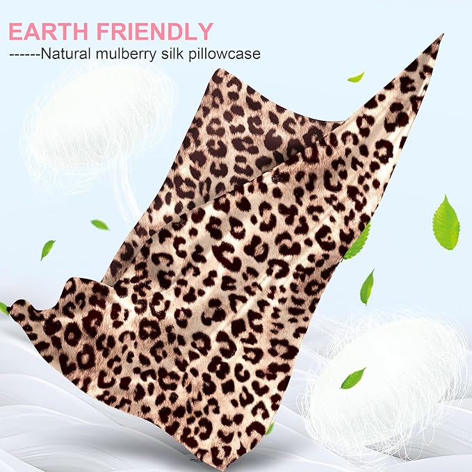 Mulberry Silk Pillow Cases King Size with Hidden Zipper, Ultra Smooth and Soft Breathable Cooling Silk Satin Pillowcase for Hair and Skin, Gifts for Women Men (Leopard Brown, 20x36 Inches, 1 Pack)