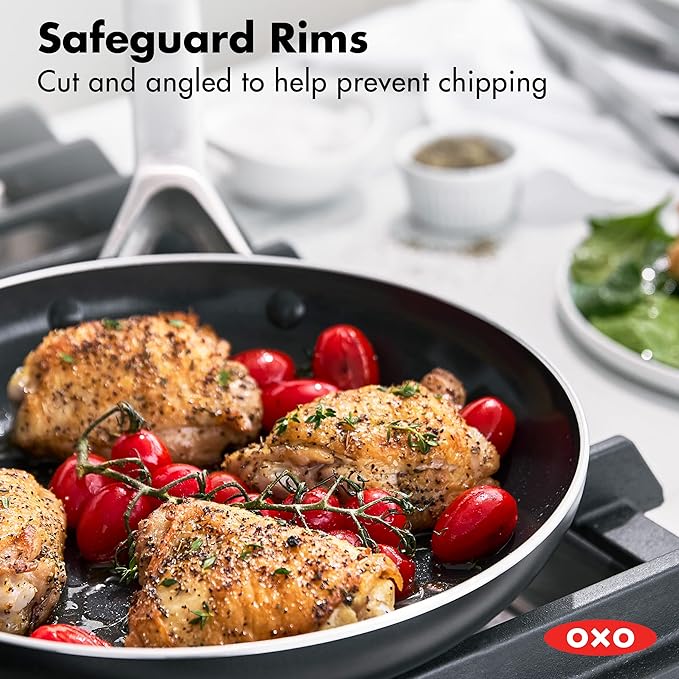 OXO Agility Series 12" Frying Pan Skillet, Ceramic Nonstick Cookware PFAS-Free, Induction Suitable, Quick Even Heating, Stainless Steel Handle, Chip-Free Rims, Dishwasher and Oven Safe, Black