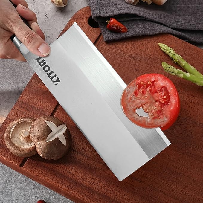 Kitory 7" Lightweight Cleaver, Chinese Chef Knife for Slicing & Chopping (No Bones)- German High Carbon Steel - Ergonomic Pakkawood Handle - Ideal for Women, 2024 Gift (Metadrop Series)