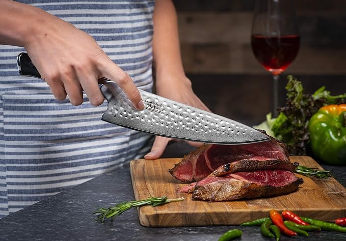 Chef Knife: Best Professional Quality 8 Inch Japanese AUS10 67-Layer High Carbon Damascus Stainless Super Steel Gyuto- Razor Sharp Full Tang Blade w/Hammered Finish & Ergonomic G10 Handle