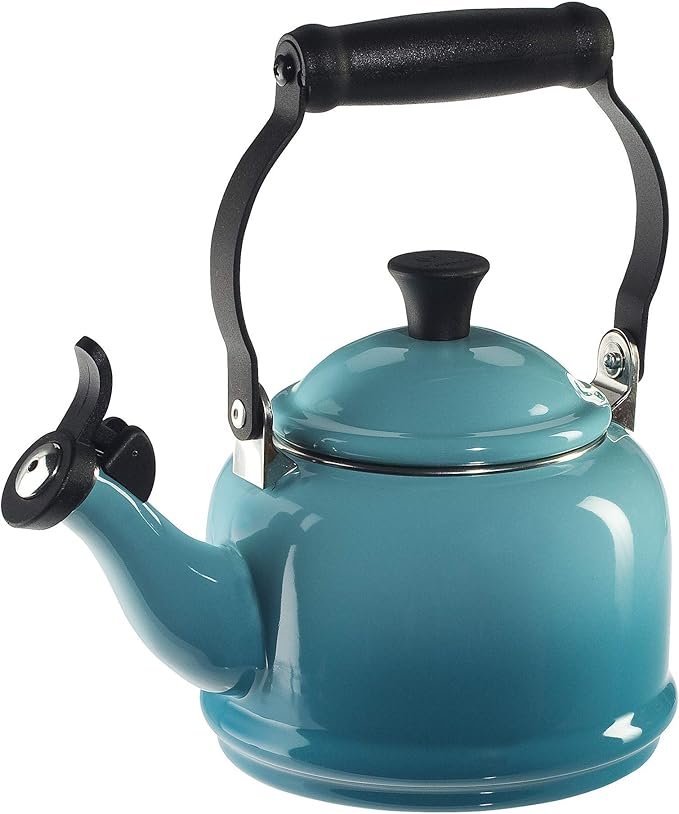 Le Creuset Enamel On Steel Demi Kettle & Stoneware Set of 2 Mugs, 1.25 qt. Kettle & (2) 14 oz. Mugs, Caribbean