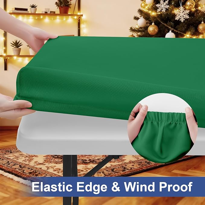 homing Rectangle Table Cloth Cover, Waterproof Polyester Elastic Fitted Tablecloth, Fits for 5 Foot Folding Tables, Washable Table Protector for Christmas, Holiday, Party (Hunter Green, 30" x 60")