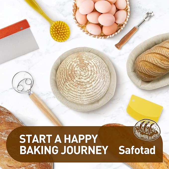 Banneton Bread Proofing Basket, Round and Oval Sourdough Starter Kit with Two Bread Slings and 27×19in Silicone Baking Mat Bread Making Tools Set, Gift for Family Lovers or Friends