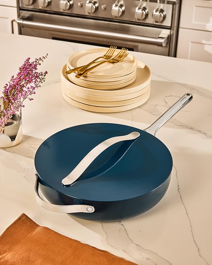 Caraway Nonstick Ceramic Sauté Pan with Lid (4.5 qt, 11.8") - Non Toxic, PTFE & PFOA Free - Oven Safe & Compatible with All Stovetops (Gas, Electric & Induction) - Sage