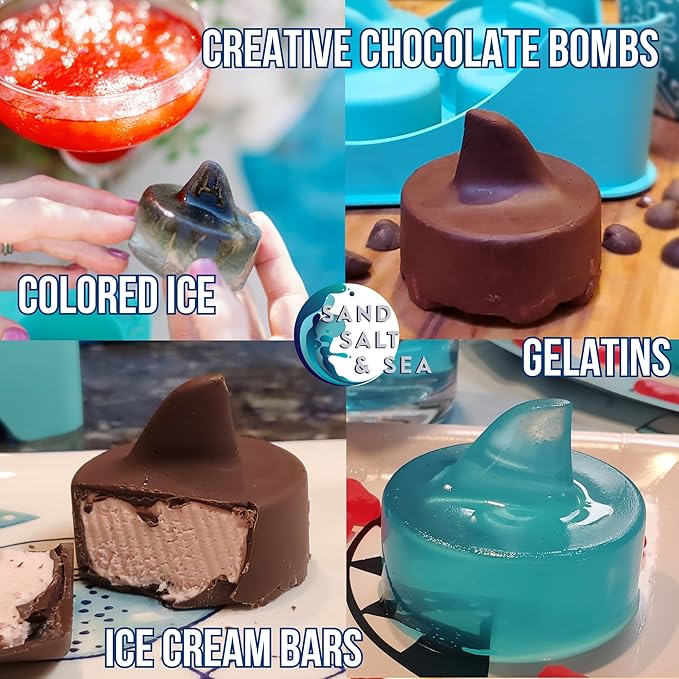 Silicone Shark Fin Ice Cube Tray, 100% Food Grade, BPA-Free Sharkweek Shark Gifts, Dishwasher Safe Silicone, Shark Party or Birthday Gift, Upright-Floating Fin Ice Mold