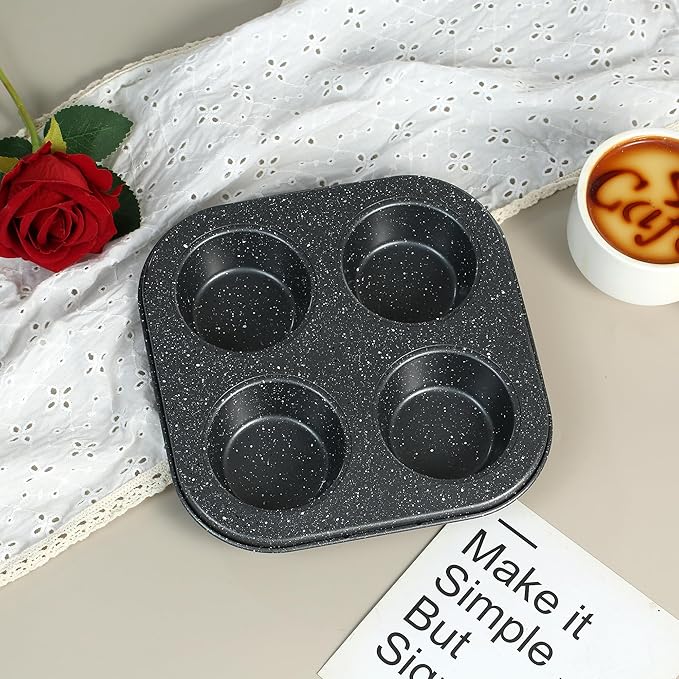 4 Cup Muffin Pan 2 Pack, Nonstick Mini Muffin Tin for Air Fryer, 1.18In Deep Cupcake Baking Pan for Frittatas, Tarts, Brownies