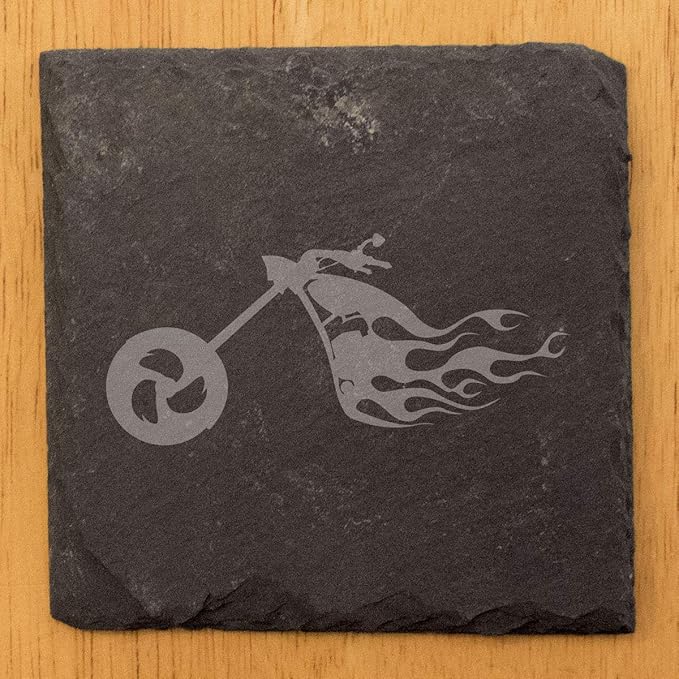Ride The Fire: Flaming Chopper Motorcycle Coasters - Square Slate - Set of 5