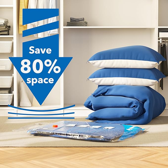 Vacuum Storage Bags 6 Large, Plastic Packaging Bags,Space Saver Bags for Clothes, Pillows, Comforters, Blankets, Bedding(NO PUMP)