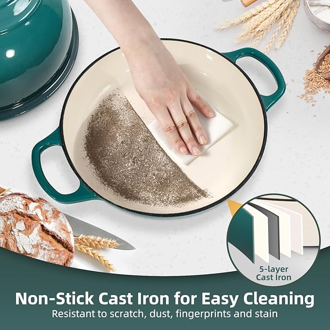 Davivy 5.5QT Dutch Oven for Sourdough Bread, Enameled Cast Iron Dutch Oven with Lid, 10" Round Sourdough Bread Oven, Bread Cloche for Bread Baking - Gradient Teal