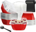 30PCS Mini Cake Tins With Lids - 7.8OZ Aluminum Foil Baking Cups for Individual Cakes, Bundt Pans for Baking Party, Red