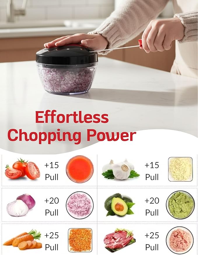 Manual Pull Mini Chopper 400ml – Handheld Vegetable Chopper for Onion, Garlic, Nuts, Herbs & Salad Prep – Compact Food Processor with Sharp Stainless Steel Blades, BPA-Free & Easy to Clean