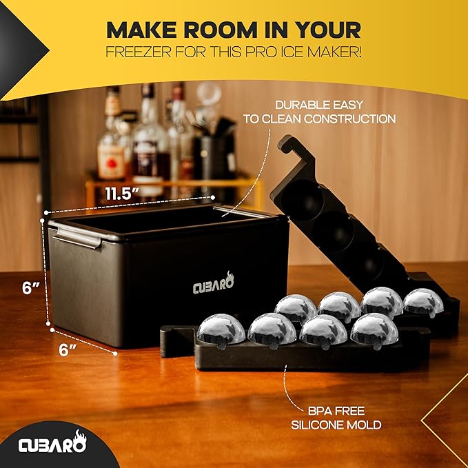Crystal Clear Ice Ball Maker – 8 Large 2 Inch Spheres That Chill Without Diluting – Premium Hard Shell Ice Tray with Bonus Freezer Bag – Clear Ice Mold for Whiskey, Bourbon & Cocktails by CUBARO