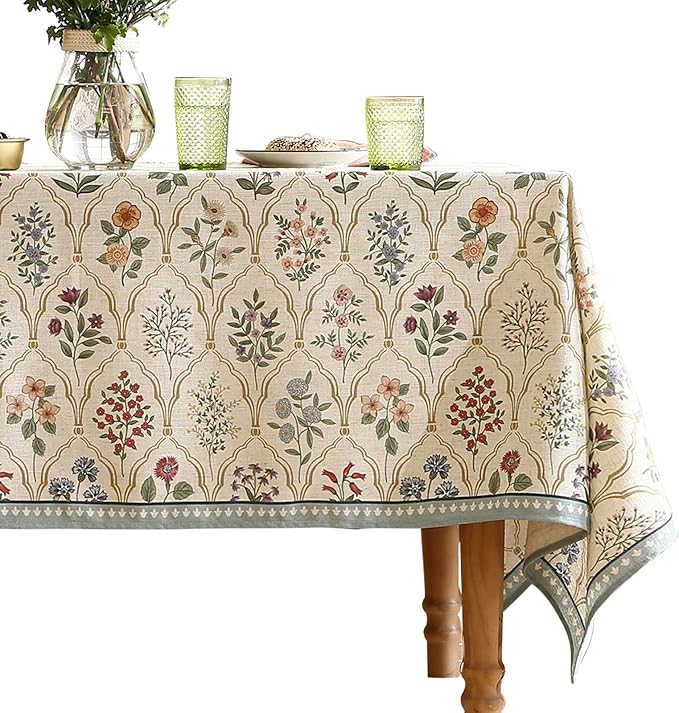 ISAENNE Designer Linen Extra Long Rectangle Tablecloth,Western Colorful Floral Indoor Table Cloth,Wrinkle Resistant Decor Tablecloths for Dining Thanksgiving Kitchen,67"*118"-Serenity B