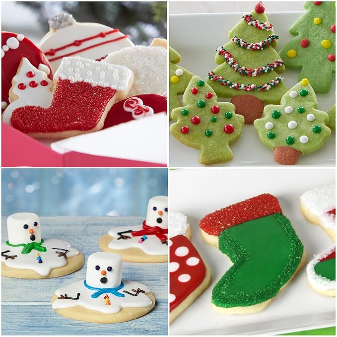 Cake Mate Christmas Decorating Kit – Red & Green Decorating Sugar (2.25 oz), White, Red & Green Cookie Icing Pouches (7 oz), Jingle Mix Non Pareil (2.1 oz) – Holiday Cookie, Cake, Cupcake & Dessert