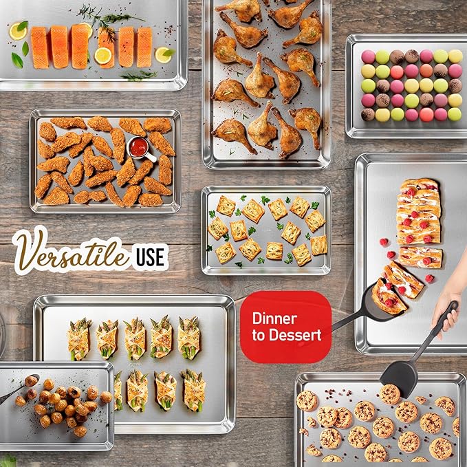 JoyTable Aluminum Baking Sheet Set, Quarter Sheet Pan, Commercial Quality Cookie Sheets for Baking or Roasting Non-Stick, Warp Resistant Aluminum 9 x 13 Baking Pan