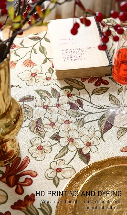 ISAENNE Designer Bohemian Linen Small Rectangular Tablecloth,Colorful Floral Pattern Table Cloth,Wrinkle Resistant Decorative Tablecloths for Dining Thanksgiving Kitchen Party,55"*71"-Grace A