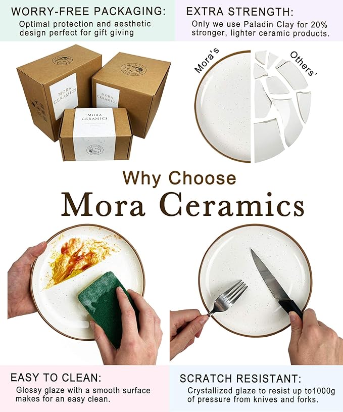 Mora Modern Farmhouse Style Ceramic Pie Pan - Deep and Fluted Dish - 9 Inch - Baking Pies: Apple, Quiche, Pot Pies, Tart