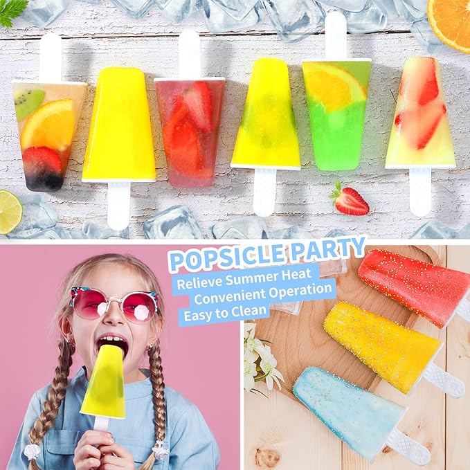 Popsicle Molds,Silicone Ice Pop Molds,BPA Free Popsicle Mold Reusable Easy Release Ice Pop Maker,Homemade Popsicle Mould with Silicone Funnel and Cleaning Brush (Red, 6 Cavities)