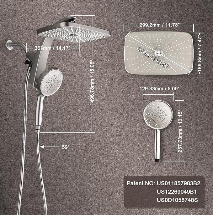 High Pressure Rain Shower Head: Upgrade Shower Heads with Handheld Spray Combo with Fixed Showerhead and 10 Sprays Handheld Shower Head, Detachable Showerheads Built-in Magnetic Docking and Power Jets