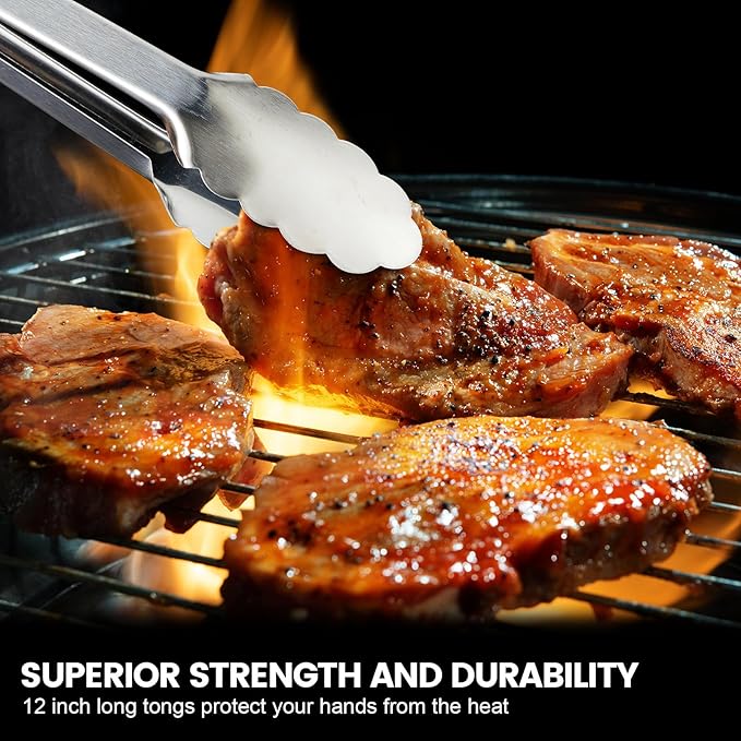 CHENGU12 Pack Stainless Steel Tongs 4/5/7inches Food Serving Clip Kitchen Cooking Tongs High Heat Resistant Clips for Cooking Non Stick Locking Grip for Ribs, Steak and Grill Salad