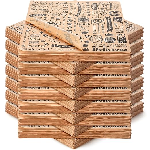 Outus 3600 Pcs 12 x 12 Inch Deli Wax Paper Sheets Grease Resistant Tray Basket Liners Newsprint Paper Water and Grease Proof Sandwich Wrapping Square Hot Dog Wrappers for Food Baking (Brown)