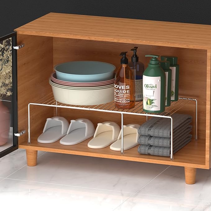 Kitchen Cabinet Expandable Shelf Organizers Set of 6, Adjustable Metal Wire Pantry Storage Shelves, Plate Dish Organizer Rack for Cabinets, Cupboard, Counter, Freezer, Countertop, Chrome