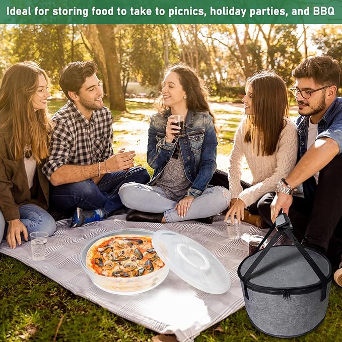 Aufind 12" 2 Pack Pie Carrier with Lid and Insulated Food Carrying Case Bag, Reusable Food Storage Containers for Pies, Cheesecake, Pizza, Nuts Fruit Perfect Gifts
