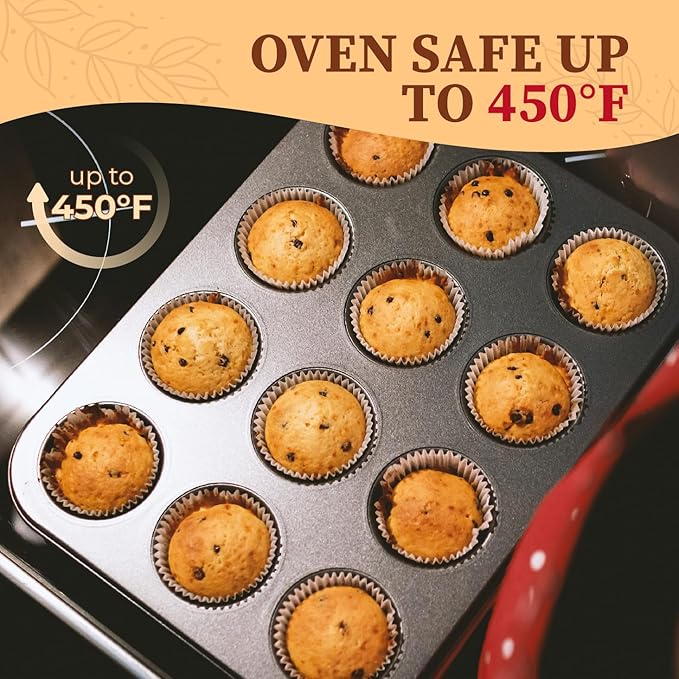 CARTMAN 2 Pack Muffin Pans with 200 Cupcake Liners, Nonstick 12-Cup Muffin Tins, Carbon Steel Cupcake Pans for Baking Muffins, Egg Bites, Brownies & More