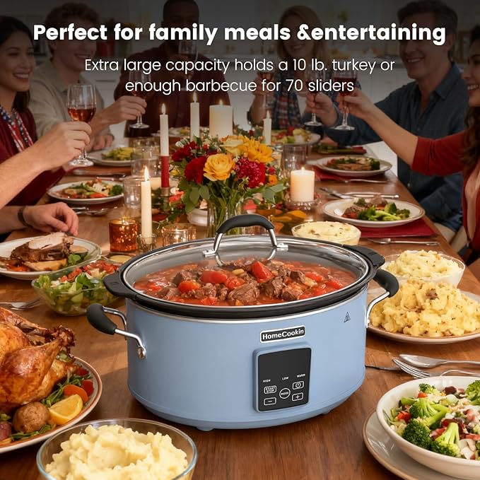 HOMECOOKIN Slow Cooker, Extra Large 10 Quart Digital Programmable Slow Cookers with Timer, Dishwasher Safe Glass Lid & Crock, Kitchen Appliance for Families and Gatherings, Blue
