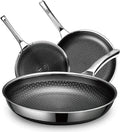 Hybrid Pans Set Nonstick 3 Piece, 8&10&12 Inch Nonstick Frying Pans Set, Dishwasher Induction Oven Broiler Safe Stainless Steel Skillet, PFOA Free Kitchen set