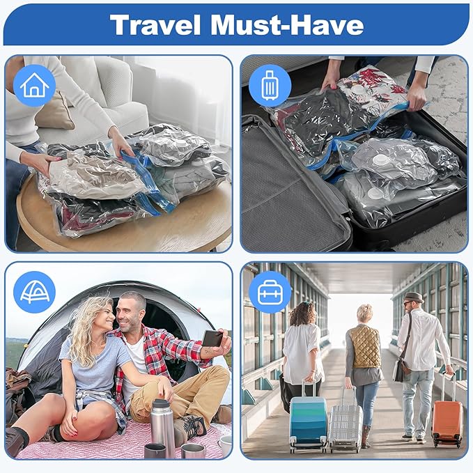 VMstr 12 Pack Travel Vacuum Storage Bags with USB Electric Pump, Compression Bags for Travel, Space Saver for Clothes and Clothing