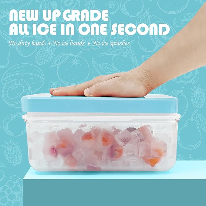 Satax Silicone & Plastic Ice Cube Trays with Lids and Bin - Durable, BPA-Free, Easy Release, Perfect for Cocktails, Coffee & More (2, blue)