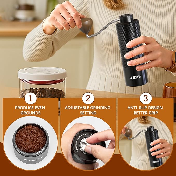 Manual Coffee Grinder with Adjustable Grind Setting -420 Steel Burr Hand Grinder for Espresso, French Press, Pour Over -Portable Coffee Bean Grinder for Travel, Office, Gift