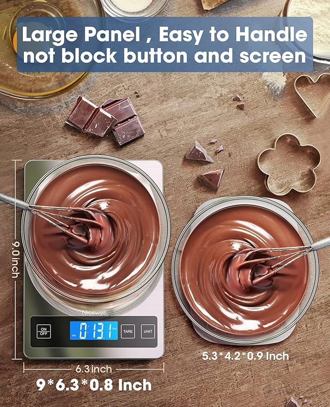 Nicewell Food Scale, 22lb Digital Kitchen Scale Weight Grams and oz for Cooking Baking, 1g/0.1oz Precise Graduation, Stainless Steel and Tempered Glass (Ash Silver)