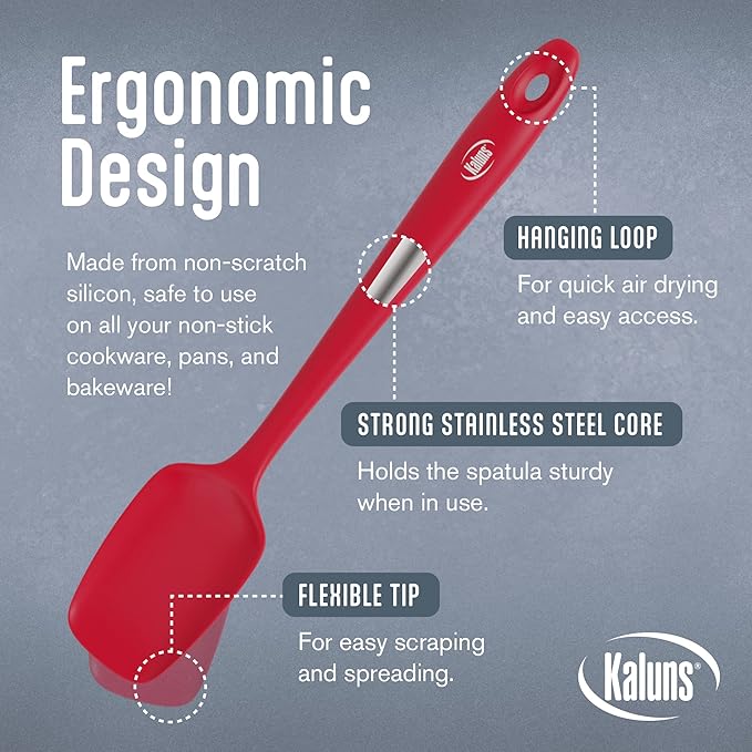 Kaluns Silicone Spatula Set 4 Pcs Rubber Spatulas Silicone Heat Resistant 600°F, Spatulas for Nonstick Cookware, Seamless Design with Stainless Steel Core, Dishwasher Safe, Bonus Tongs Included
