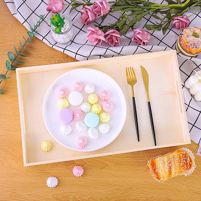 Aodaer 7 Pieces Wooden Nested Serving Trays Rectangular Shape Wood Trays Serving Trays with Handles for Kitchen Party Dinner Snacks