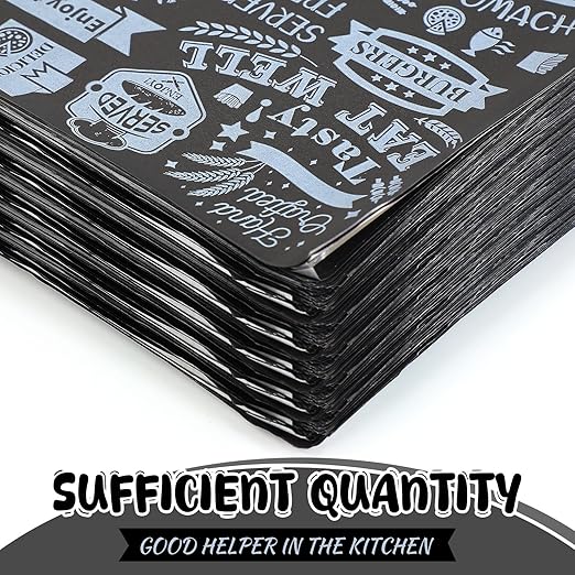 Outus 600 Pcs 12 x 12 Inch Deli Wax Paper Sheets Grease Resistant Tray Basket Liners Newsprint Paper Water and Grease Proof Sandwich Wrapping Square Hot Dog Wrappers for Food Baking (Black)