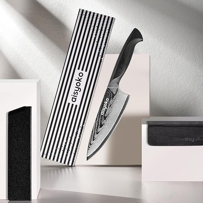 Damascus 6.5" Chef Knife Sharp Kitchen Knife Japan VG-10 Stainless Steel Carbon Ultra Sharp Kitchen Cooking Knife, Ergonomic G10 Handle Deluxe Gift Box
