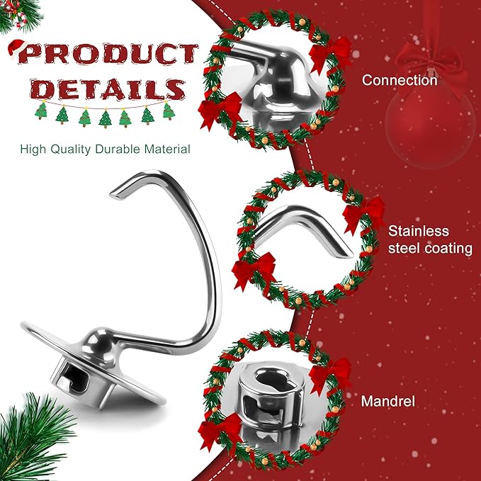 𝐒𝐭𝐚𝐢𝐧𝐥𝐞𝐬𝐬 𝐒𝐭𝐞𝐞𝐥 𝐊𝟒𝟓𝐃𝐇 Bread Dough Hook 4.5/5.0 QT kitchen mixer attachment,Bread Dough Hook K45DH Replacement for K45 K45SS KSM90 KSM150 KSM5 KSM500 Maker Attachment- by MIFLUS