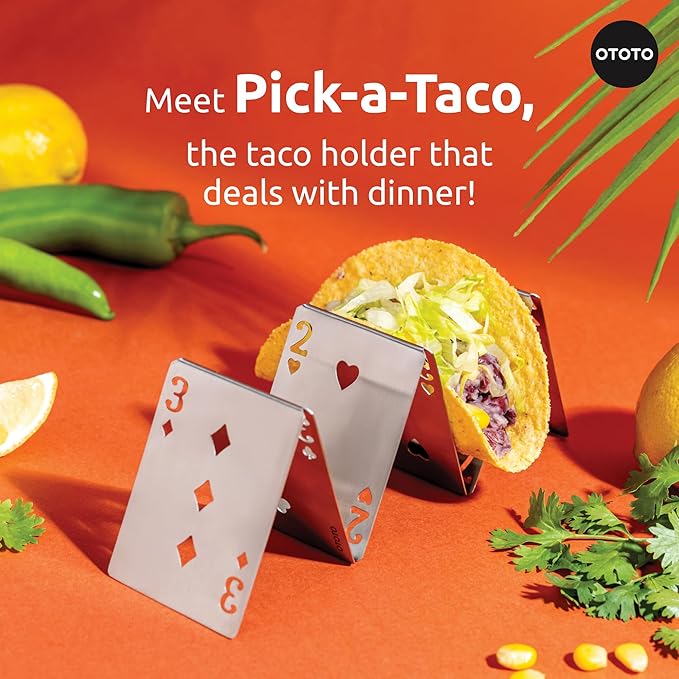 OTOTO Pick-a-Taco Taco Holders Set of 2 - Cool Kitchen Gadgets, Cute Kitchen Accessories, Taco Tray, Taco Shell Holder, Taco Stand, Cards White Elephant Gifts, Kitchen Gifts, Funny Gifts