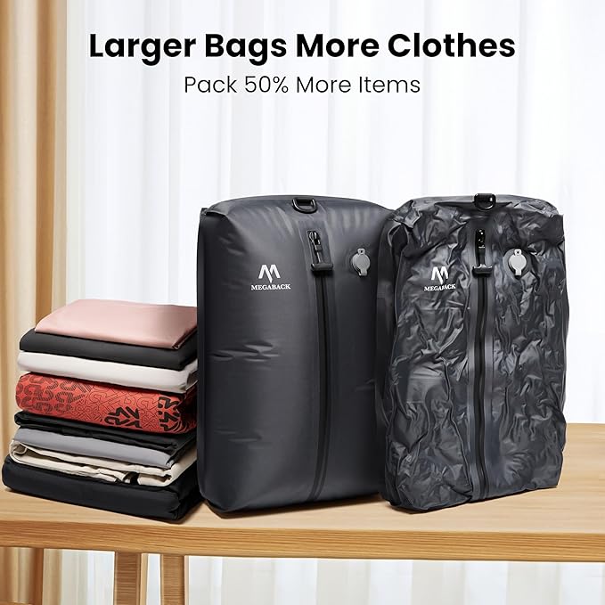 Vacuum Bags for Travel, IP67 Reusable Vacuum Seal Bags for Clothing with Electric Pump, Vacuum Seal Packing cube for Suitcases, Backpack & Travel (2PC+Pump)