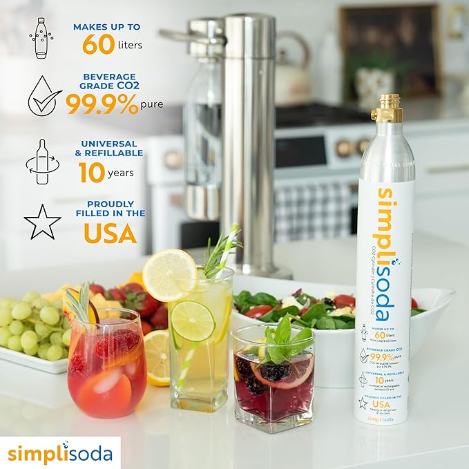 60L CO2 Canister Cylinders - Compatible w/Sodastream BLUE Screw-In Only, Ninja Thirsti, Philips, and More - Threaded Style Soda Streaming Machine CO2 Tanks Gas Refill, | 14.5 oz, 1 Pack