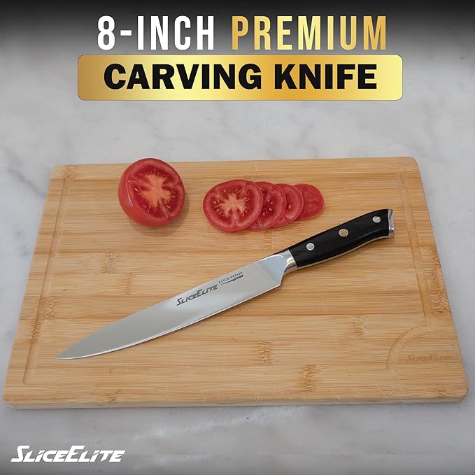 SliceElite Slice Series 8 Inch Carving Knife High Carbon German Stainless Steel Pakkawood Handle Brisket Slicer Chopper BBQ Chef Sharp Fruit Vegetable Butcher Kitchen Cutting Meat Tool Gift Precision