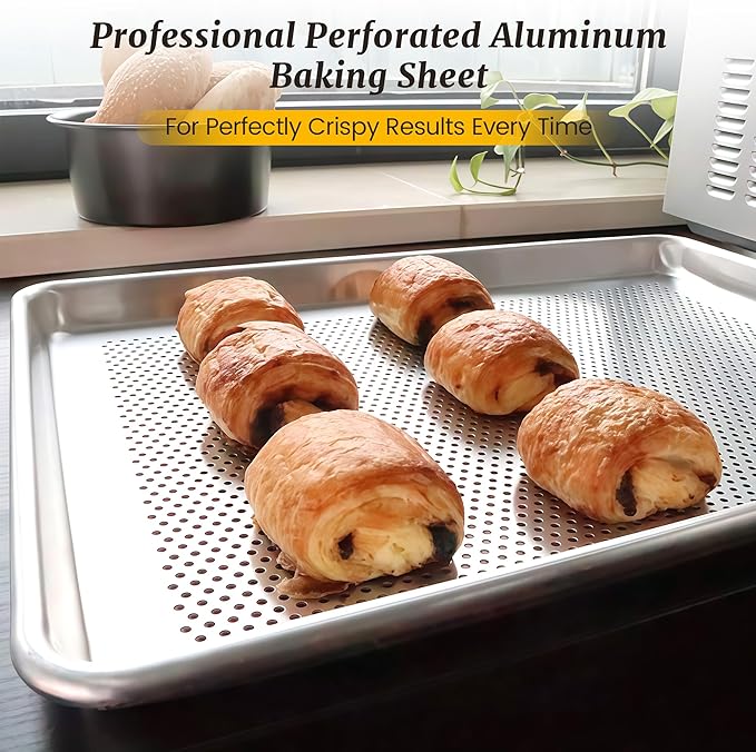6 Pack Half Size Aluminum Perforated Baking Sheet Pan, 13"×18" Cookie Sheets For Oven in Bakery, Restaurant & Kitchen
